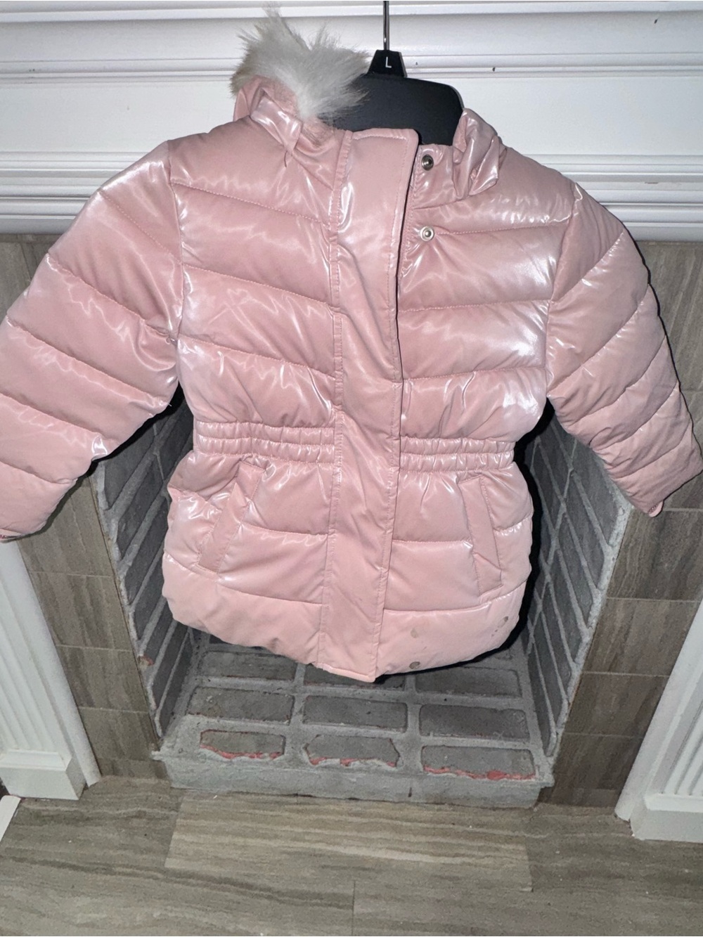 Kids Puffer Jacket with Faux Fur Hood - Pink 3t